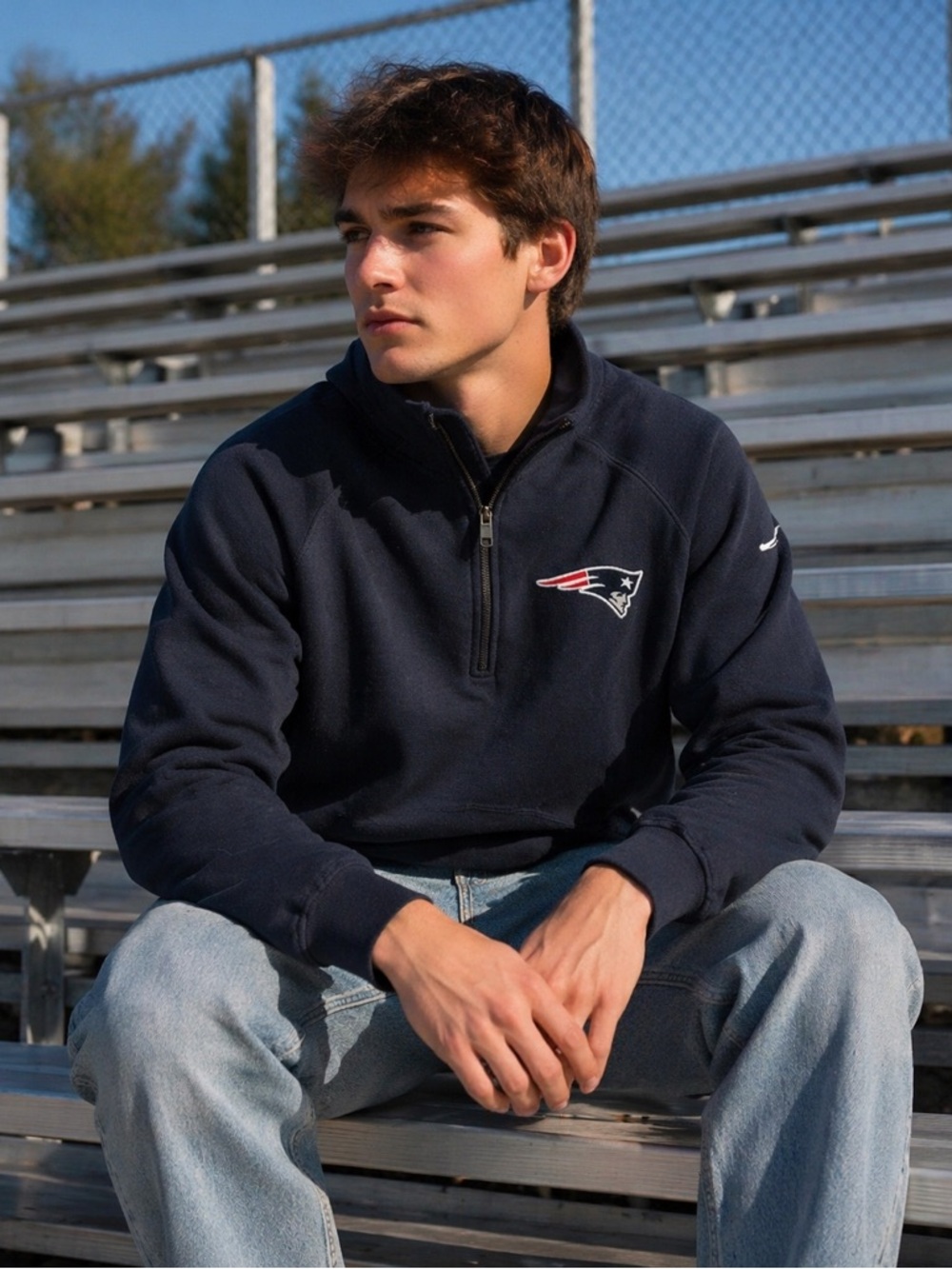 Patriots 47 Brand Men's Dark Blue Zip-Up Sweater